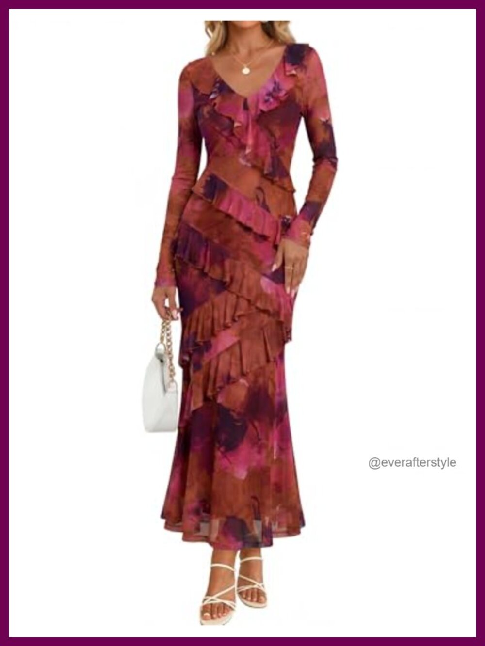 ZESICA Floral Maxi Dress Long Sleeve Mesh Formal Wedding Guest